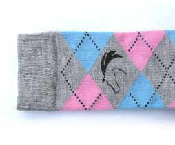 Podkolanówki jeździeckie w karo,  szary/błękit/różowy