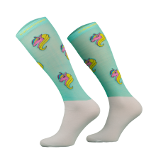 Podkolanówki jeździeckie Microfibre, seledynowe różowy jednorożec