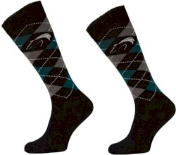 Podkolanówki jeździeckie w karo, czarny szary zielony, wzór 25