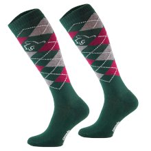 Podkolanówki jeździeckie w karo, zielone szare, czerwone, wzór 35