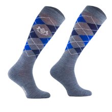 Podkolanówki jeździeckie z wełną merynosów, szaro niebieskie