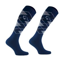 Podkolanówki jeździeckie w karo, granat/szary