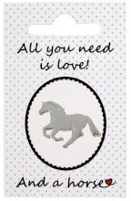 Przypinka HR galopujący koń, srebrna