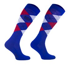 Podkolanówki jeździeckie z wełną merynosów, niebiesko czerwone