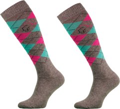 Podkolanówki jeździeckie, szary różowy turkus