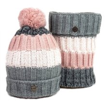 Czapka zimowa z kominem HE Estera, szaro-biało-różowy