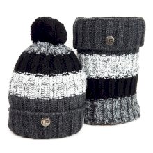 Czapka zimowa z kominem HE Estera,  szaro-biało-czarna