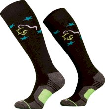 Ciepłe podkolanówki jeździeckie z wełną merynosów, czarne, turkusowe gwiazdki