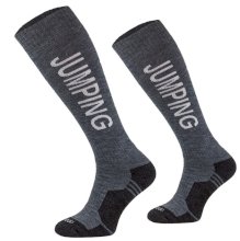 Podkolanówki jeździeckie zimowe z wełną merynosów, jumping szary/biały