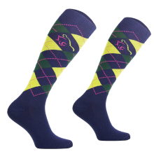 Podkolanówki jeździeckie, wzór karo, granatowe, zielone, limonka