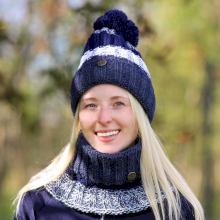 Czapka z kominem, zimowy komplet Horsenjoy Estera, granatowo-biały