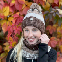 Czapka z kominem, zimowy komplet Horsenjoy Estera, beż-biały-brąz