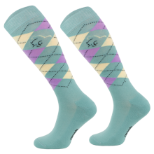 Podkolanówki jeździeckie, mięta/lila/żółty