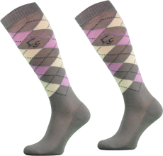 Podkolanówki jeździeckie bawełniane, szary/żółty/różowy