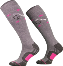 Wełniane podkolanówki jeździeckie na zimę, szare/różowe