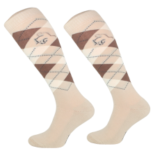 Podkolanówki jeździeckie bawełniane, beż/brąz karo