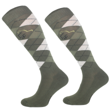 Podkolanówki jeździeckie bawełniane, oliwkowe karo