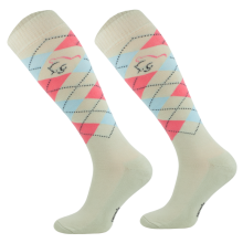 Podkolanówki jeździeckie bawełniane, beż/róż/błękit