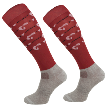 Podkolanówki jeździeckie funkcyjne na lato, bordowe/love horses