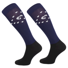 Podkolanówki jeździeckie oddychające na lato, granatowe/hearts