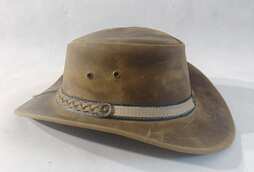 Kapelusz kowbojski westernowy skórzany postarzany, brązowy