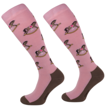 Podkolanówki jeździeckie Comodo, koń na biegunach, różowe