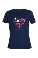 T-shirt dziecięcy I love horse riding, granat