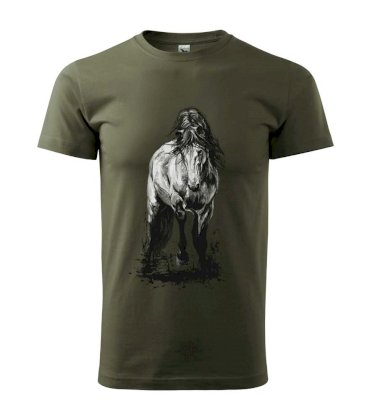T-shirt z koniem, męski, army