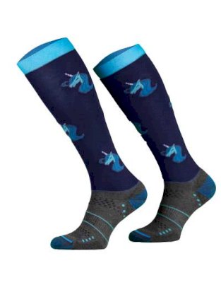 Podkolanówki jeździeckie z mikrofibry, turkus/granat jednorożec