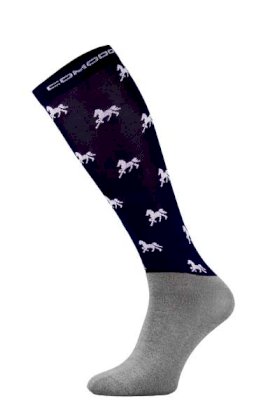Podkolanówki jeździeckie Microfibre, granatowe w białe koniki