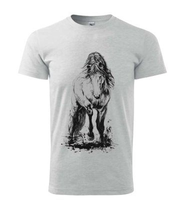 T-shirt z koniem, męski, jasno szary melanż