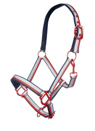 Kantar -County- miękko podszyty HKM PRO TEAM, czerwony/piasek/błękit, 94931492