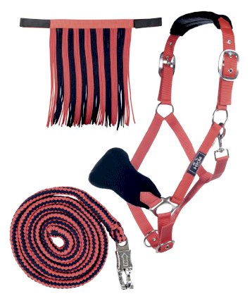 Kantar z frędzlami i uwiązem z bezp. karab. HKM, czerwony/granat, 107343069