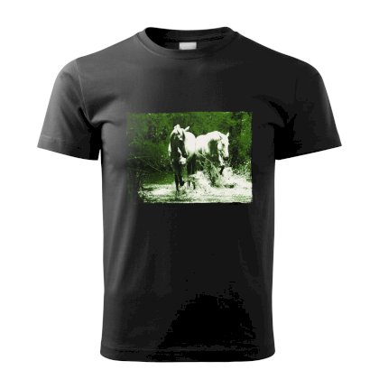 Męski T-shirt -  konie w wodzie, czarny