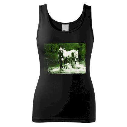 Koszulka damska top - konie w wodzie, czarna