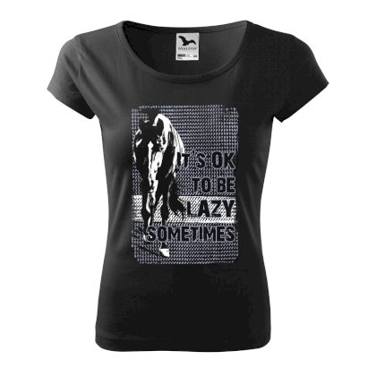 T-shirt damski z koniem Lazy, czarny