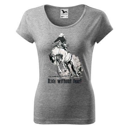 T-shirt damski z koniem, Ride Without Fear, szary melanż