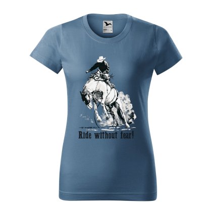 T-shirt damski z koniem Ride Without Fear, denim
