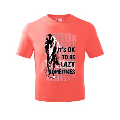 Koszulka młodzieżowa z koniem Lazy,  coral