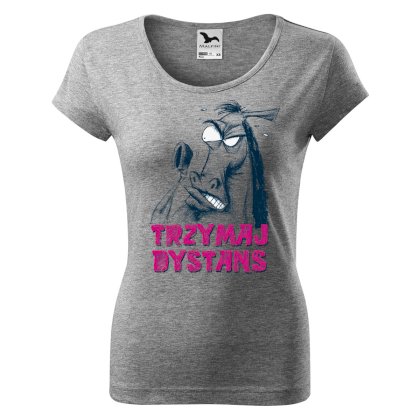 Koszulka damska z koniem Trzymaj Dystans, szary melanż