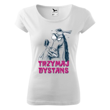 Koszulka damska z koniem Trzymaj Dystans, biała