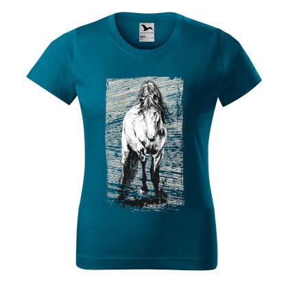 T-shirt damski z koniem, petrol