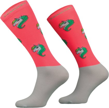 Podkolanówki jeździeckie z mikrofibry, łososiowe z białym jednorożcem