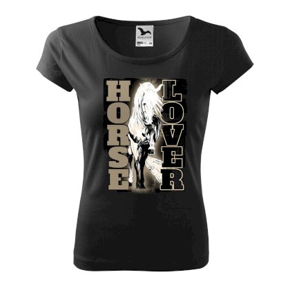 Koszulka damska z konikiem Horse Lover, czarna
