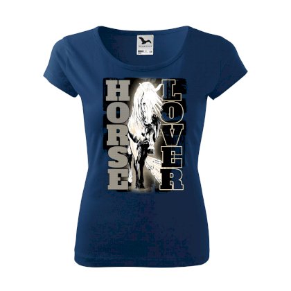 Koszulka damska z koniem Horse Lover, ciemno niebieska