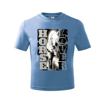 Koszulka dziecięca dla miłośników koni Horse Lover, błękitna