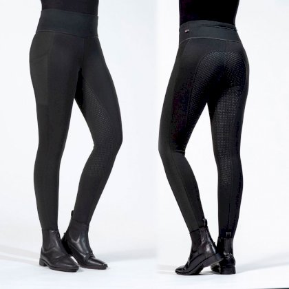 Ocieplane legginsy Cosy Style z pełnym lejem silikonowym i z kieszonką na telefon, czarne