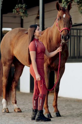 Dziecięce legginsy do jazdy konnej z pełnym lejem, wysokim stanem i kieszeniami ADARA Horze, Mineral Red