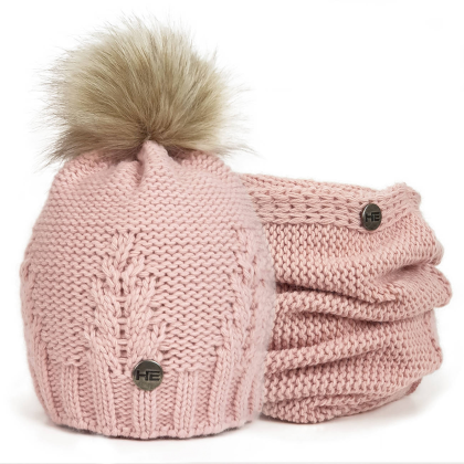 Komplet zimowy czapka z kominem Horsenjoy Mirella, różowy