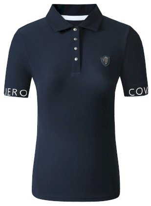 Koszulka jeździecka Polo damska Covalliero S/S 2025, granatowa